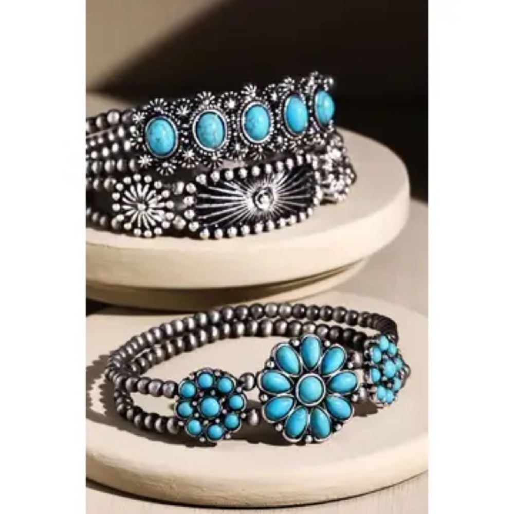 Turquoise Natural Stone Three Piece Bracelet Set NWT